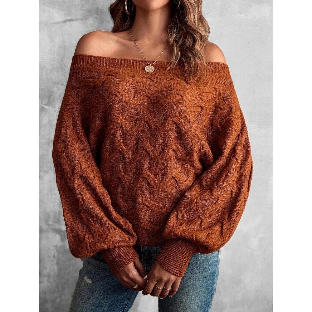 Women's Off the Shoulder Sweater Batwing Knit Pullover Fall Winter Casual - Picture 7 of 7
